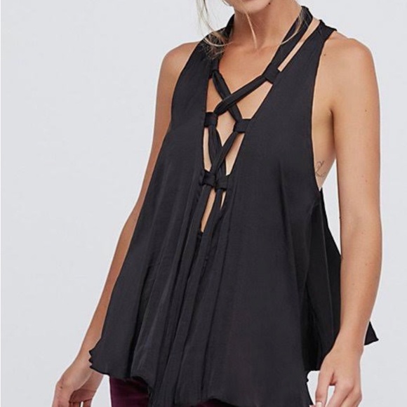 Free people intim. here with me black tie front cami blouse top XS NWOT - Picture 1 of 7